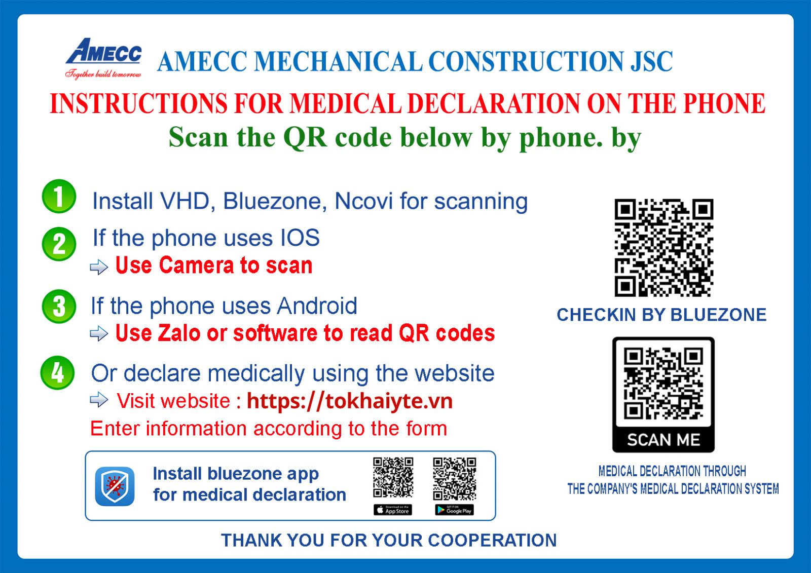 AMECC - ENHANCE MEDICAL DECLARATION WHEN COMING TO WORK AT THE COMPANY