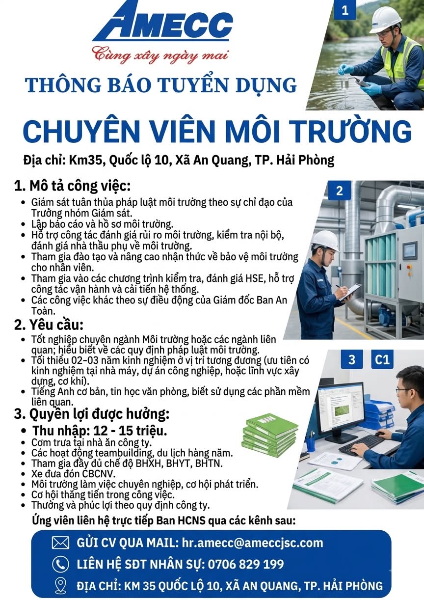 AMECC TUYỂN DỤNG – CHUYÊN VIÊN MÔI TRƯỜNG