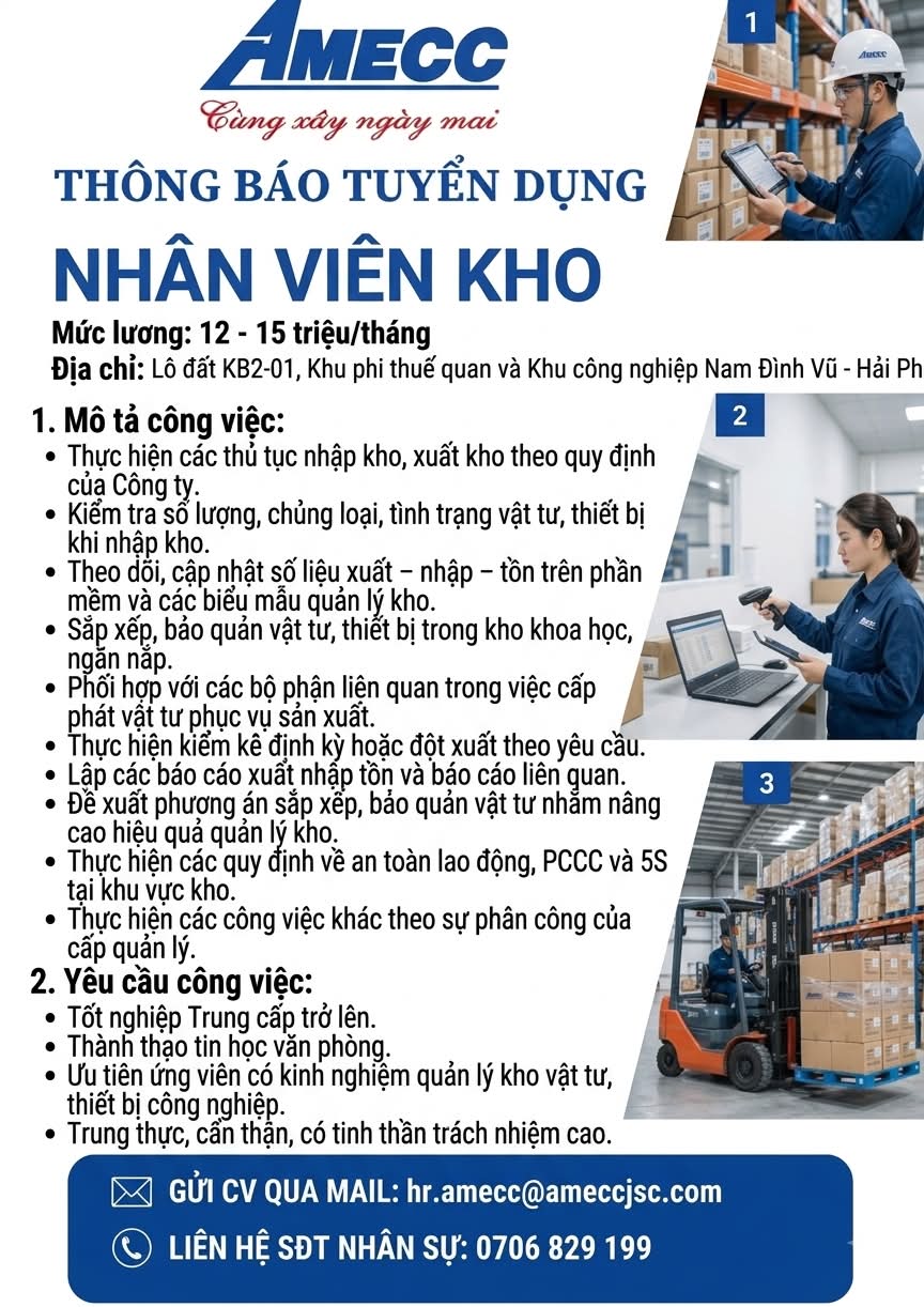AMECC TUYỂN DỤNG – NHÂN VIÊN KHO