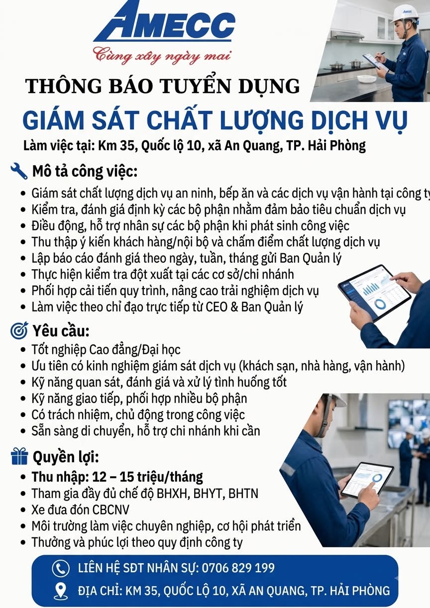 AMECC TUYỂN DỤNG – GIÁM SÁT CHẤT LƯỢNG DỊCH VỤ