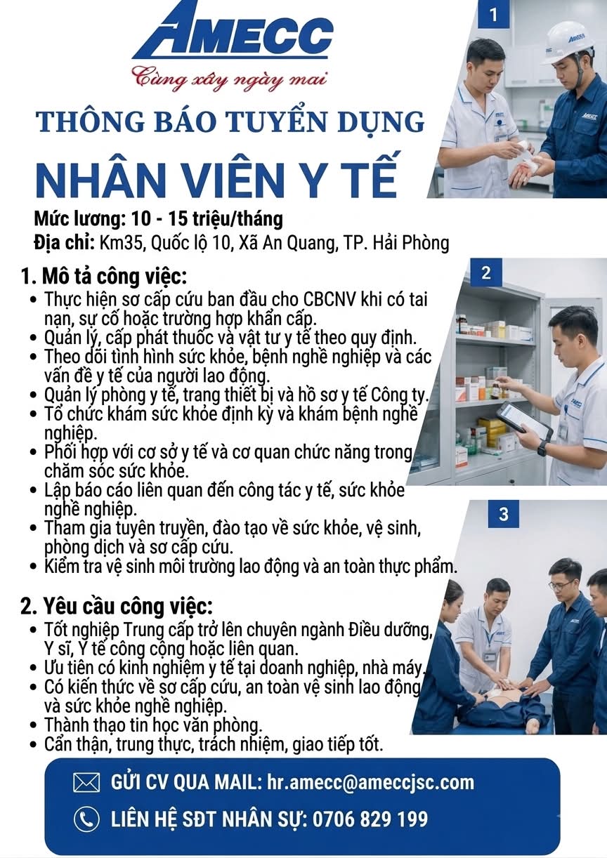 AMECC TUYỂN DỤNG – NHÂN VIÊN Y TẾ